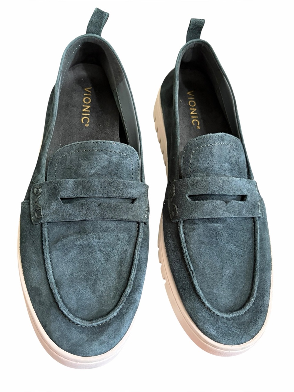 Vionic Men's Suede Slip-On Loafers in Teal Green